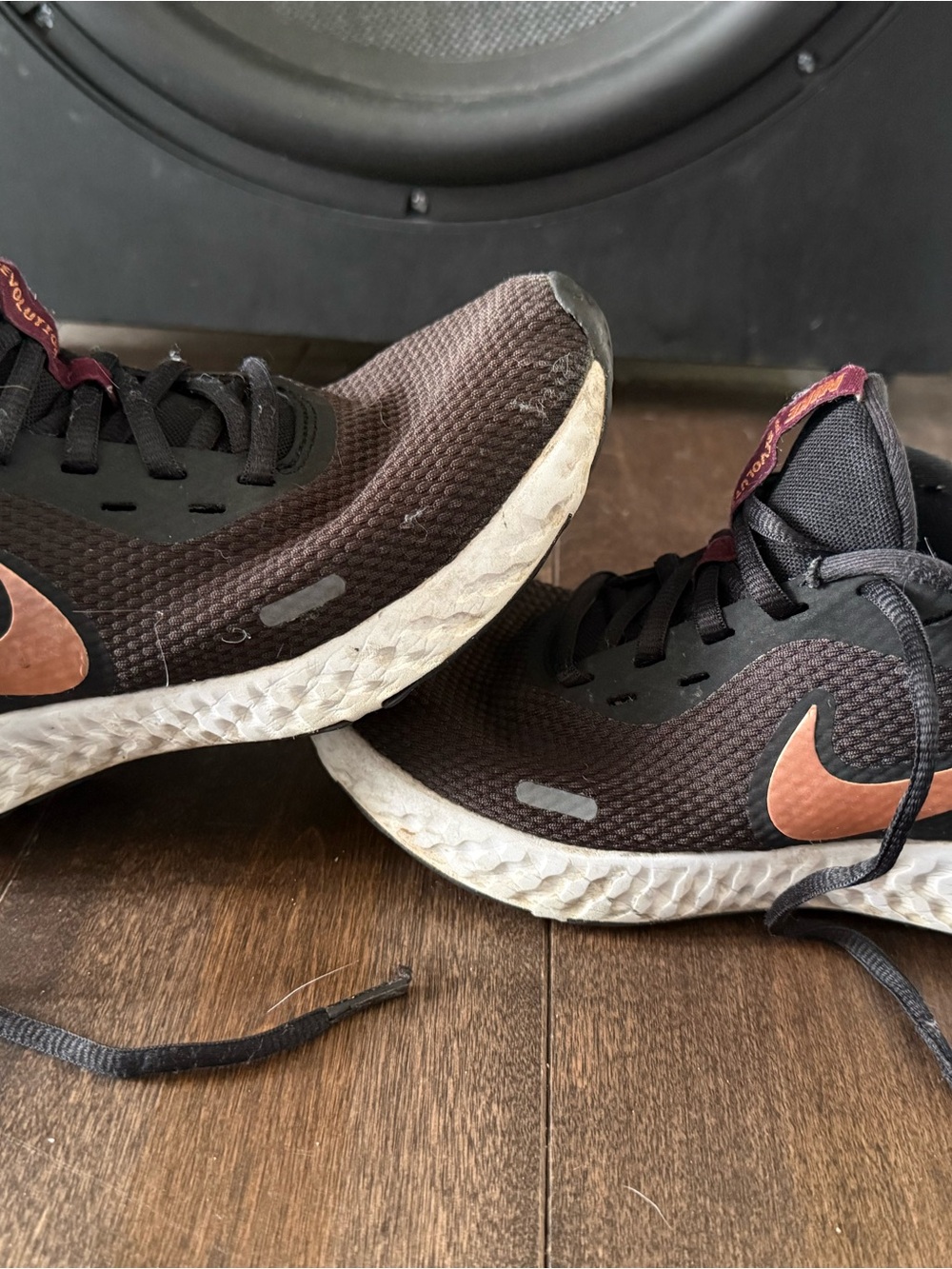 Nike Revolution Black and Copper Knit Running Sneakers